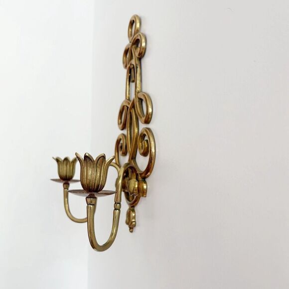 VTG Andrea by Sadek Brass Wall Sconces Candle Holder SET of TWO - Picture 4 of 9